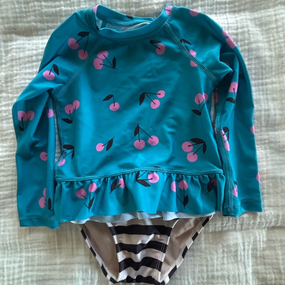 Tea Collection Blue and Pink Cherry Rashguard Set